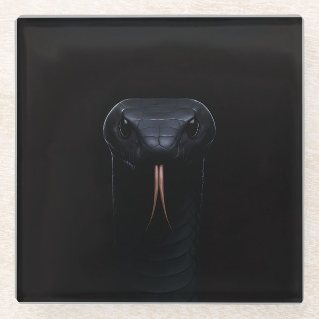 Black 4 Luxe Glass coaster, Black Mamba Coaster (Front)