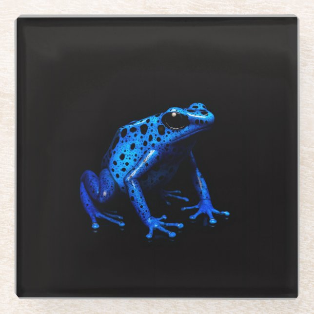 Black 4 Luxe Glass coaster, Blue Electric Frog Coaster (Front)