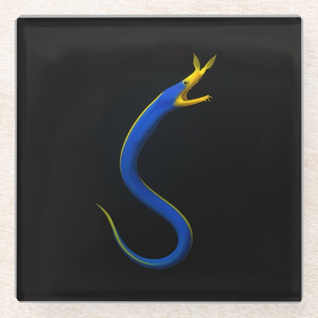 Black 4 Luxe Glass coaster, Blue Ribbon Eel Coaster (Front)