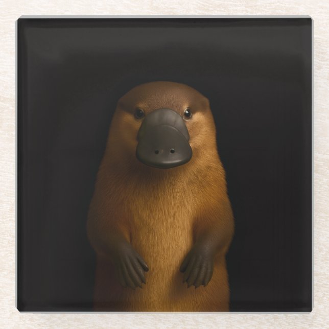 Black 4 Luxe Glass coaster, Elegant Platypus Coaster (Front)