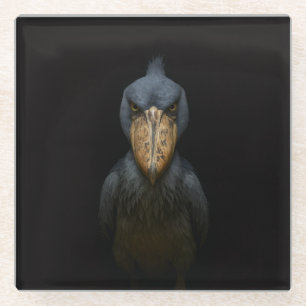 Black 4 Luxe Glass coaster, Exotic Shoebill Bird Coaster