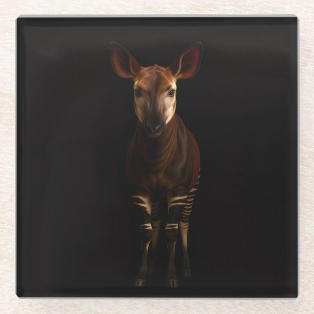 Black 4 Luxe Glass coaster, Forest Okapi Glass Coaster (Front)