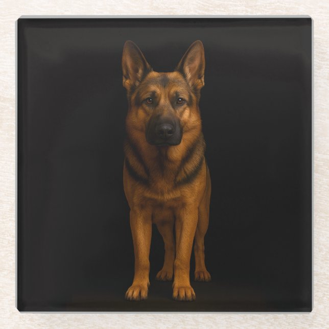 Black 4 Luxe Glass coaster, German Shepherd Dog Coaster (Front)