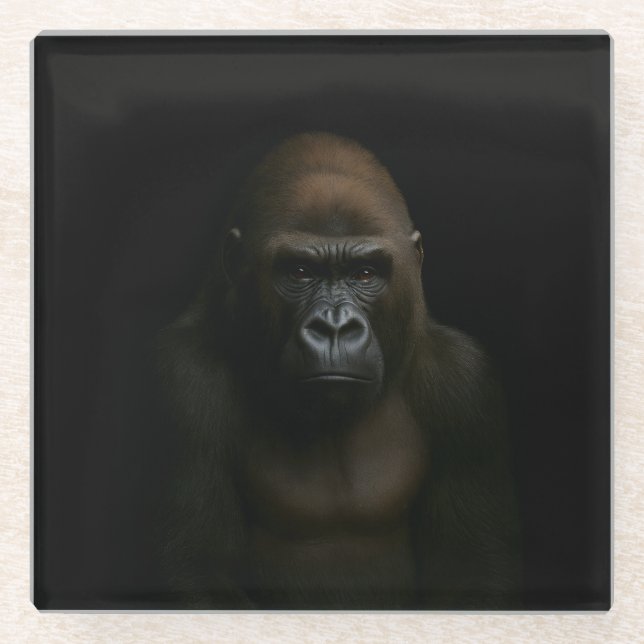 Black 4 Luxe Glass coaster, Gorilla Coaster (Front)