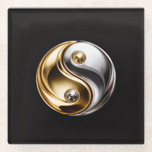 Black 4 Luxe Glass coaster, Harmony Yin Yang Coaster