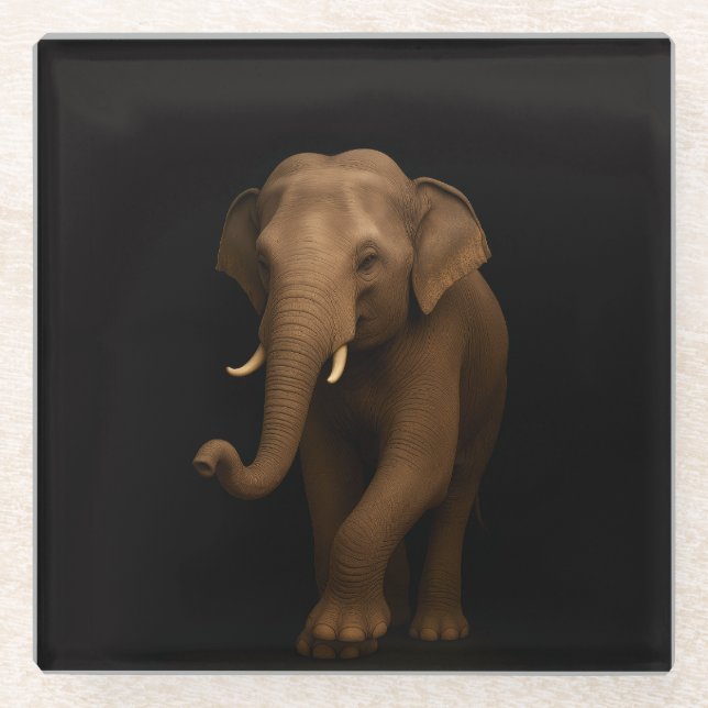 Black 4 Luxe Glass coaster, Indian Elephant Coaster (Front)