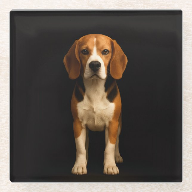 Black 4 Luxe Glass coaster, Kind Beagle Coaster (Front)