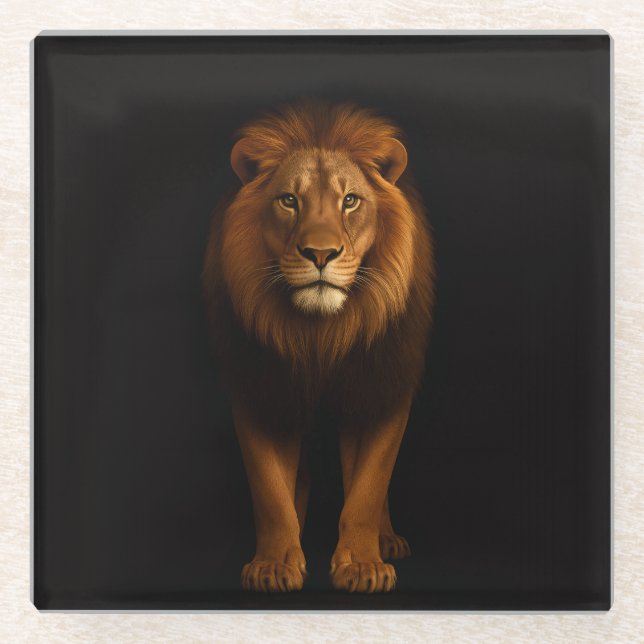 Black 4 Luxe Glass coaster, Majestic Lion Glass Coaster (Front)