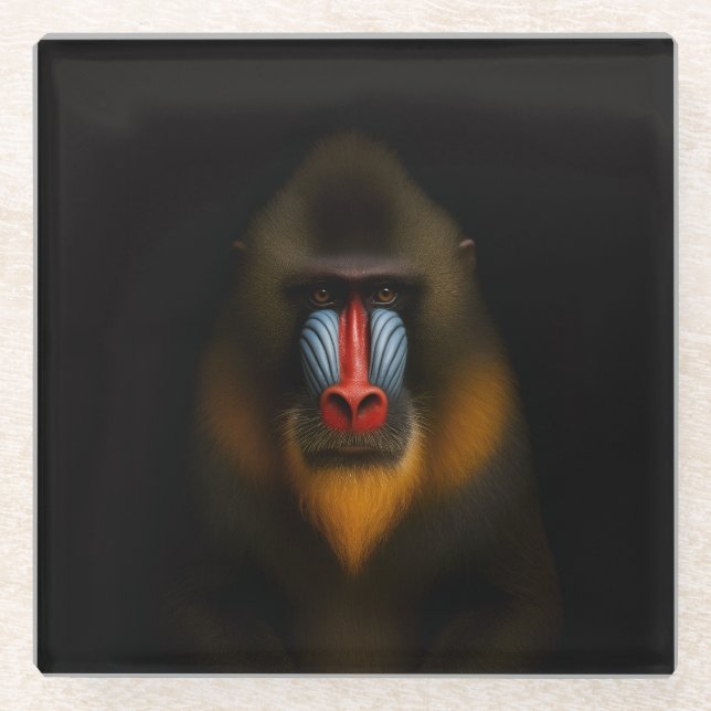 Black 4 Luxe Glass coaster, Mandrill Monkey Coaster (Front)