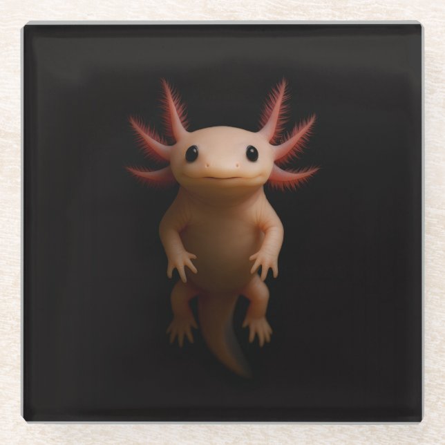 Black 4 Luxe Glass coaster, Mexican Axolotl Coaster (Front)