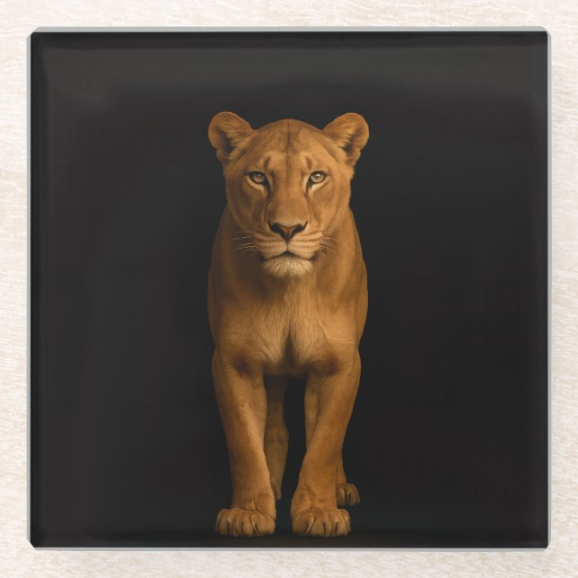 Black 4 Luxe Glass coaster, Noble Lioness Coaster (Front)