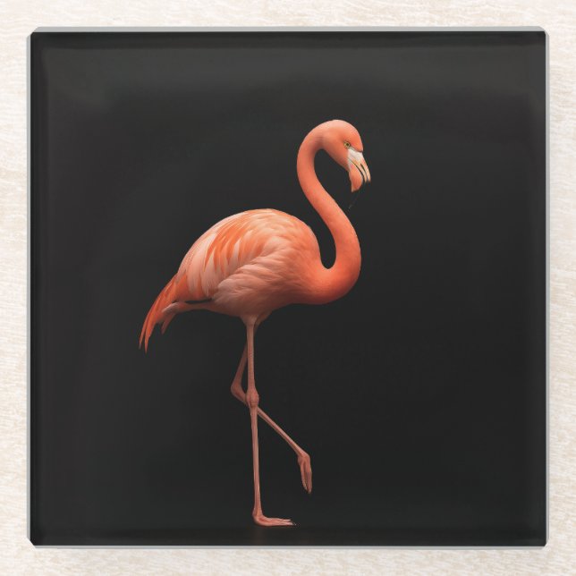 Black 4 Luxe Glass coaster, Pink Flamingo Coaster (Front)
