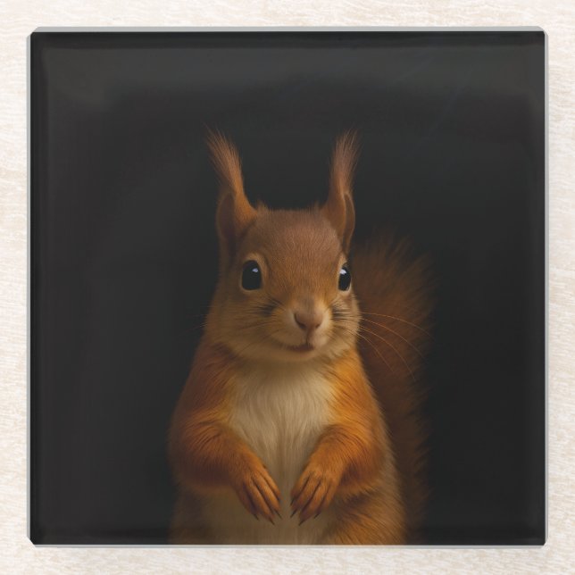 Black 4 Luxe Glass coaster, Red Squirrel Coaster (Front)