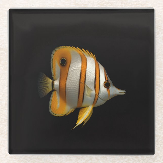 Black 4 Luxe Glass coaster, Reef Butterflyfish Coaster (Front)