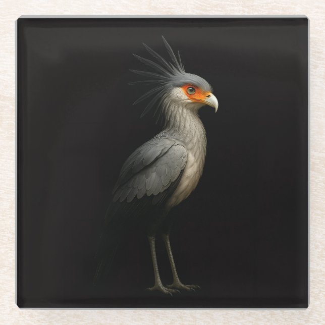 Black 4 Luxe Glass coaster,  Secretary Bird Coaster (Front)