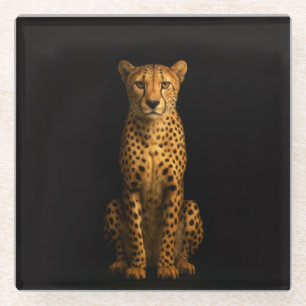 Black 4 Luxe Glass coaster, Sleek Cheetah Coaster