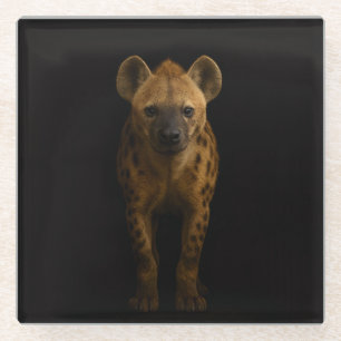 Black 4 Luxe Glass coaster, Wild Spotted Hyena Coaster