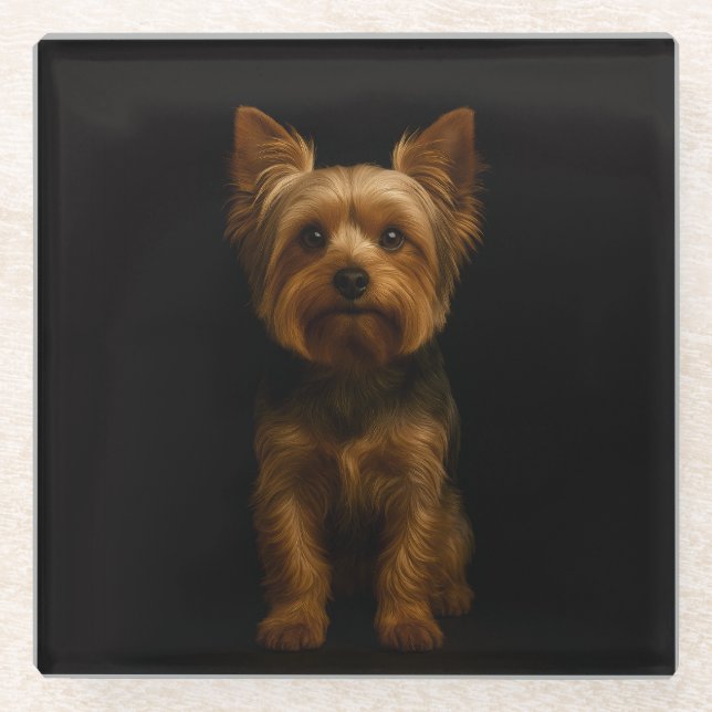 Black 4 Luxe Glass coaster, Yorkshire Terrier Coaster (Front)