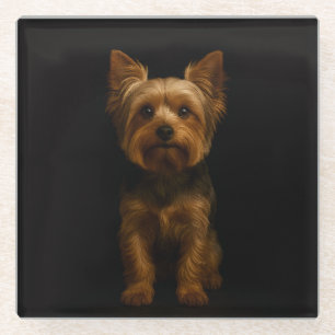 Black 4 Luxe Glass coaster, Yorkshire Terrier Glass Coaster