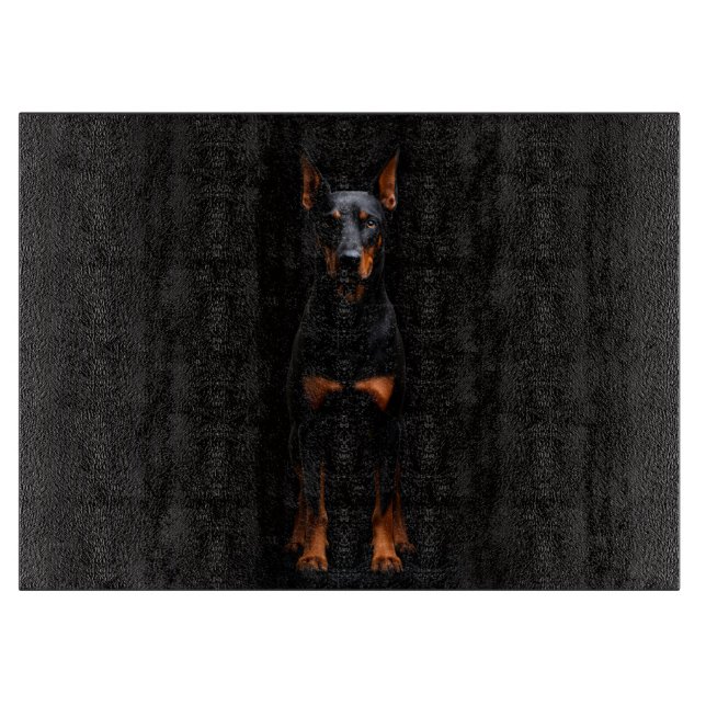 Black 4 Luxe Glass cutting board Guardian Doberman (Front)