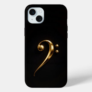 Black 4 Luxe, Golden Bass Clef iPhone 15 Plus Mini Case