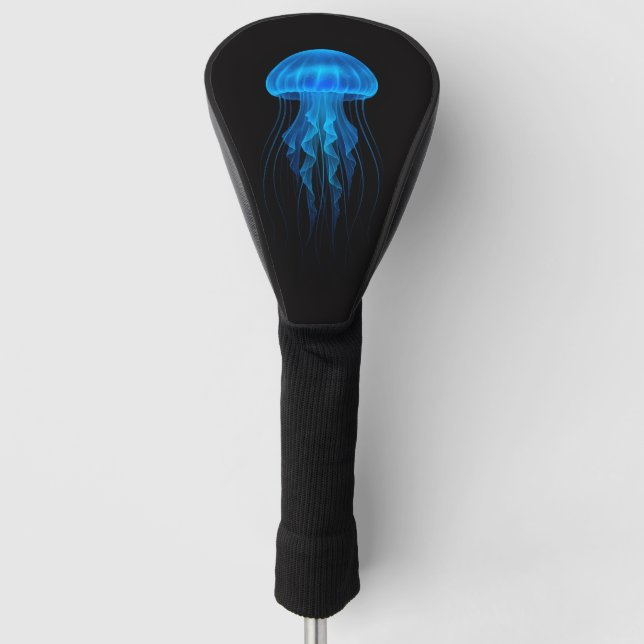 Black 4 Luxe Golf Driver Cover, Blue Jellyfish Head Cover (Front)