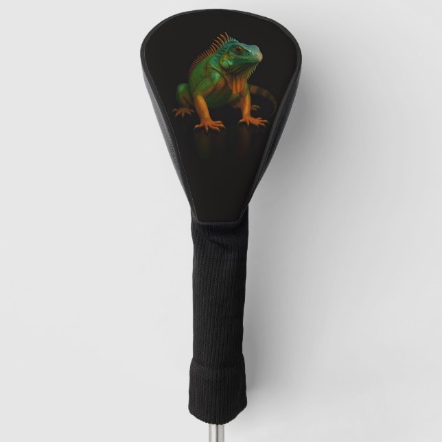 Black 4 Luxe Golf Driver Cover, Green Iguana Golf Head Cover (Front)