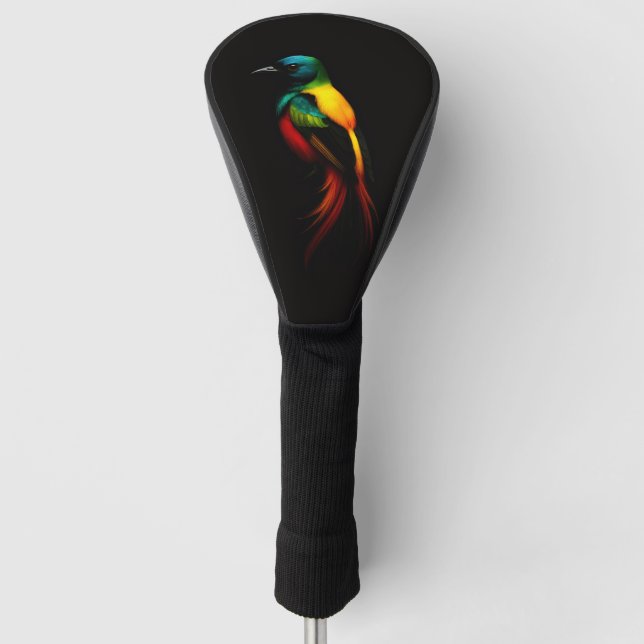Black 4 Luxe Golf Driver Cover, Rainbow Bird Golf Head Cover (Front)