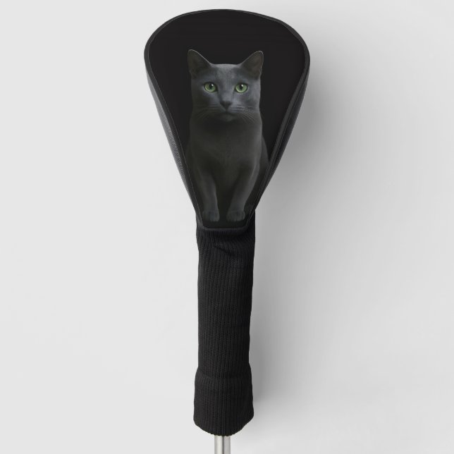Black 4 Luxe Golf Driver Cover, Russian Blue Cat Golf Head Cover (Front)