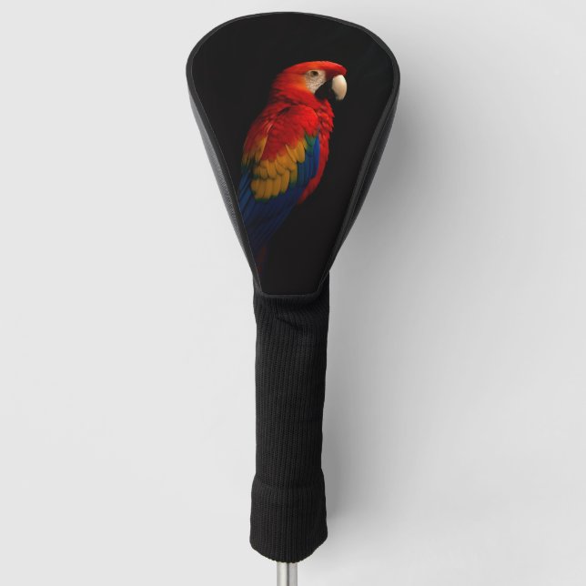 Black 4 Luxe Golf Driver Cover, Scarlet Parrot Head Cover (Front)