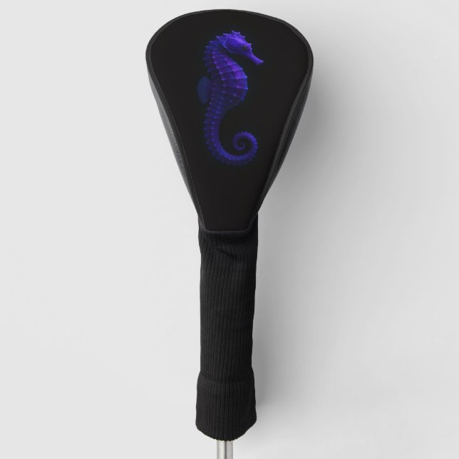 Black 4 Luxe Golf Driver Cover, Violet Seahorse Head Cover (Front)
