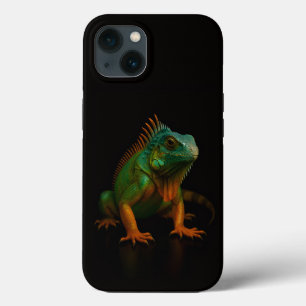 Black 4 Luxe iPhone 13 case, Green Iguana iPhone 13 Case