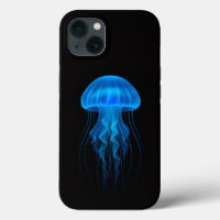 Black 4 Luxe iPhone 13 Case, Neon Blue Jellyfish