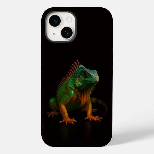 Black 4 Luxe iPhone 14 Mate, Green Iguana Case-Mate iPhone Case (Back)