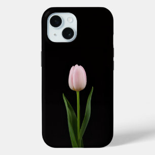 Black 4 Luxe iPhone 15 Case, Blush Pink Tulip Case