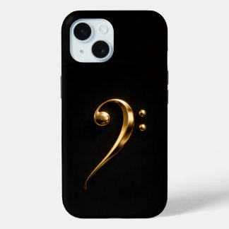 Black 4 Luxe iPhone 15 Case, Golden Bass Clef iPhone 15 Case