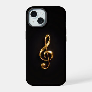 Black 4 Luxe iPhone 15 Case, Golden Treble Clef Case
