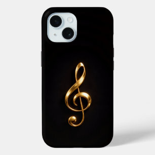 Black 4 Luxe iPhone 15 Case, Golden Treble Clef Case