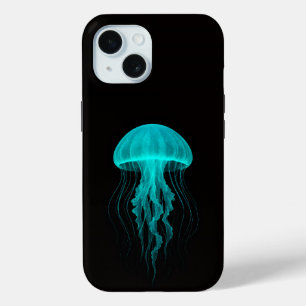 Black 4 Luxe iPhone 15 Mate, Green Jellyfish iPhone 15 Case