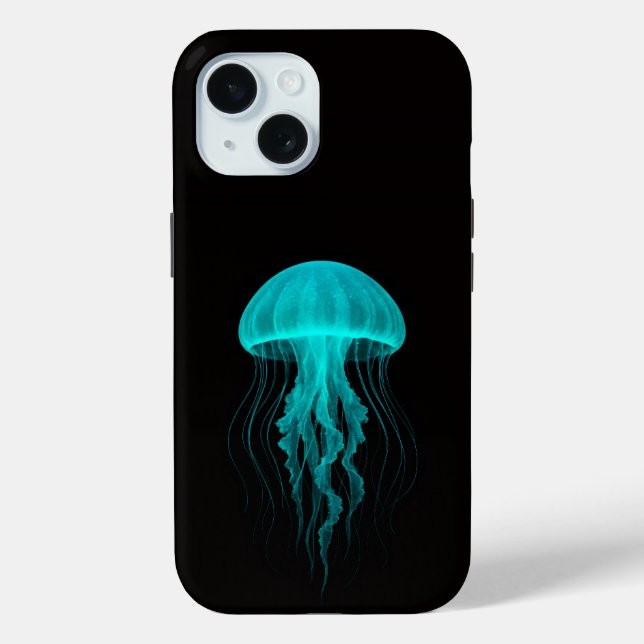 Black 4 Luxe iPhone 15 Mate, Green Jellyfish Case-Mate iPhone Case (Back)