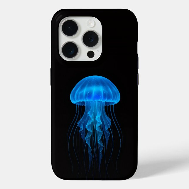 Black 4 Luxe iPhone 15 Pro Mate, Blue Jellyfish Case-Mate iPhone Case (Back)