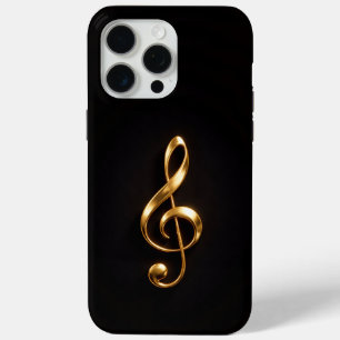 Black 4 Luxe iPhone 15 Pro Max, Golden Treble Clef Max Case