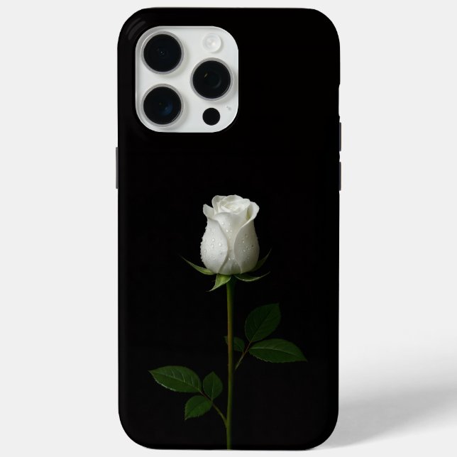 Black 4 Luxe iPhone 15 Pro Max, Pure White Rose Case-Mate iPhone Case (Back)