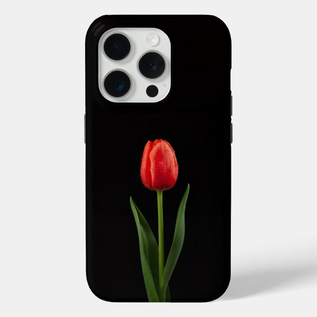 Black 4 Luxe iPhone 15 Pro Ruby Red Tulip Case-Mate iPhone Case (Back)