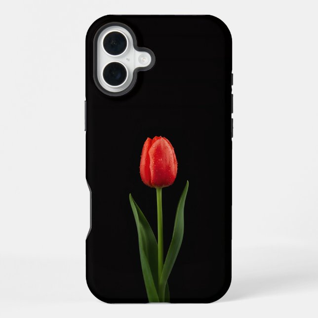 Black 4 Luxe iPhone 16 Plus, Ruby Red Tulip Case (Back)