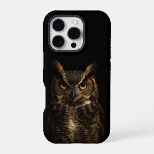 Black 4 Luxe iPhone 16 Pro Mate, Golden Eye Owl Case