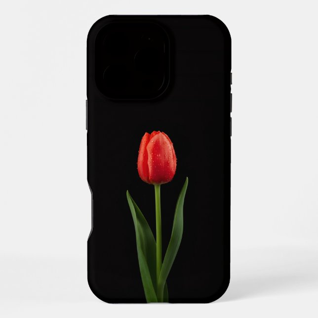 Black 4 Luxe iPhone 16 Pro Max, Ruby Red Tulip Case (Back)