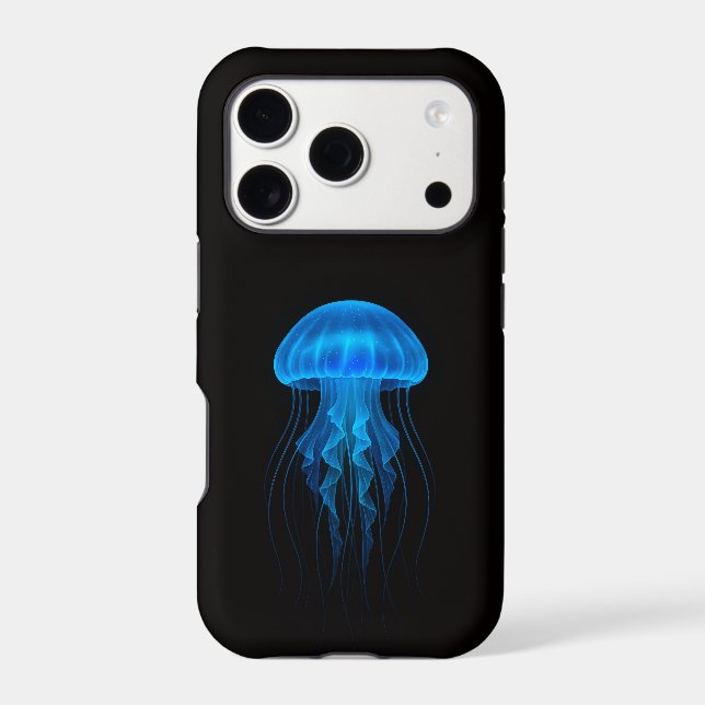 Black 4 Luxe iPhone 17 Pro, Neon Blue Jelly Fish (Back)