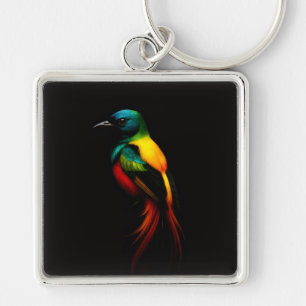 Black 4 Luxe Keychain with Tropical Rainbow Bird