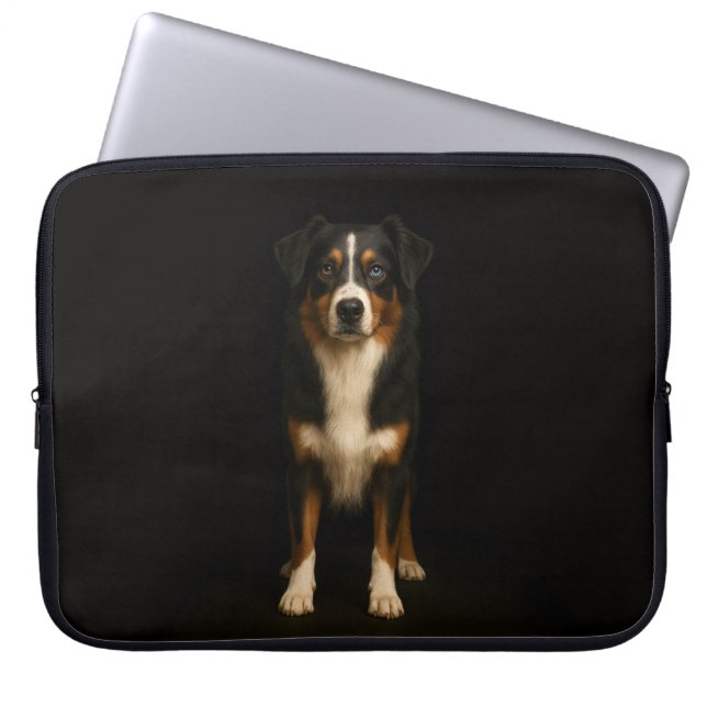 Black 4 Luxe Laptop Sleeve, Aussie Shepherd Dog Laptop Sleeve (Front)